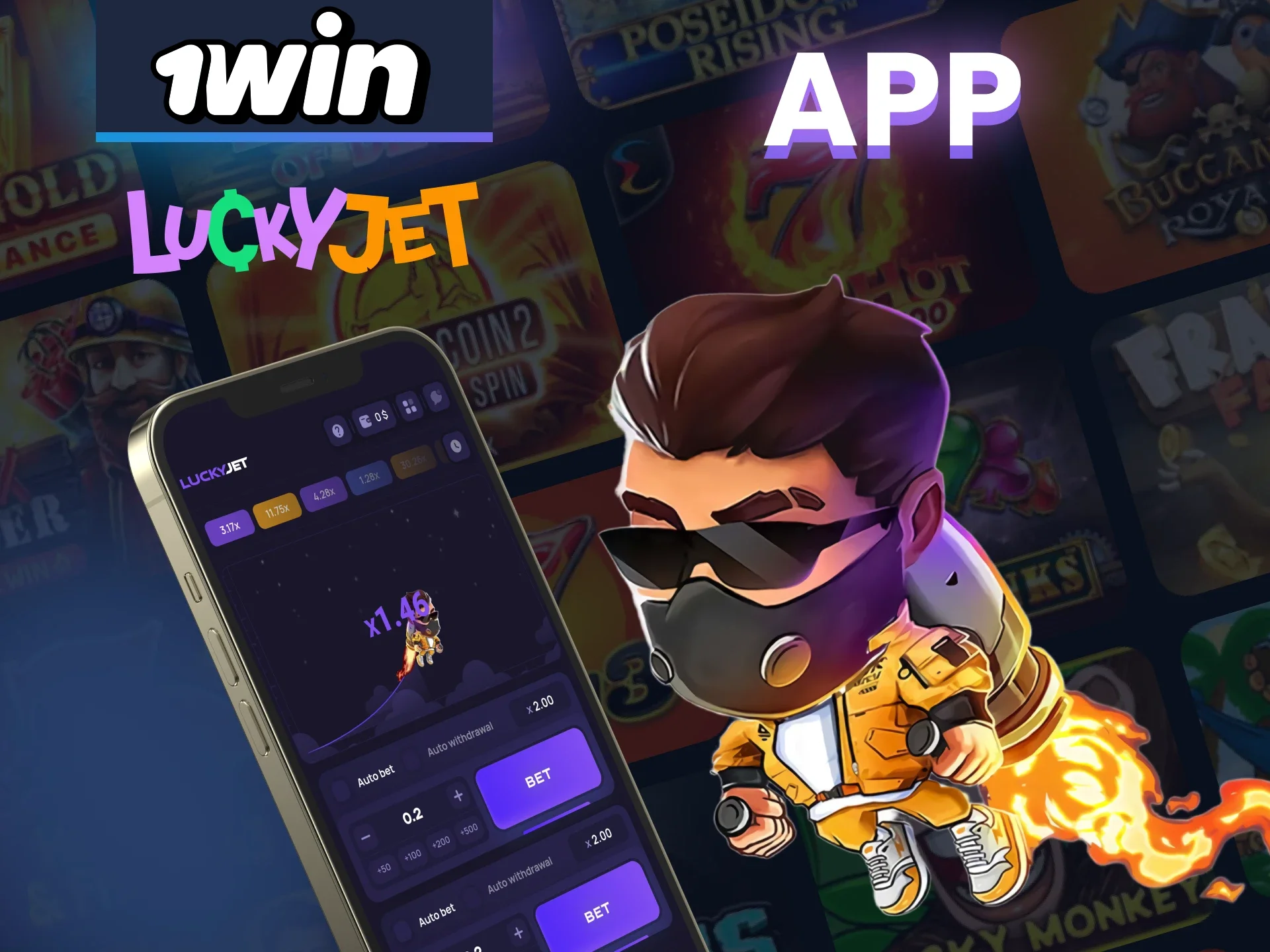 Use the 1win app on your smartphone to play Lucky Jet online.
